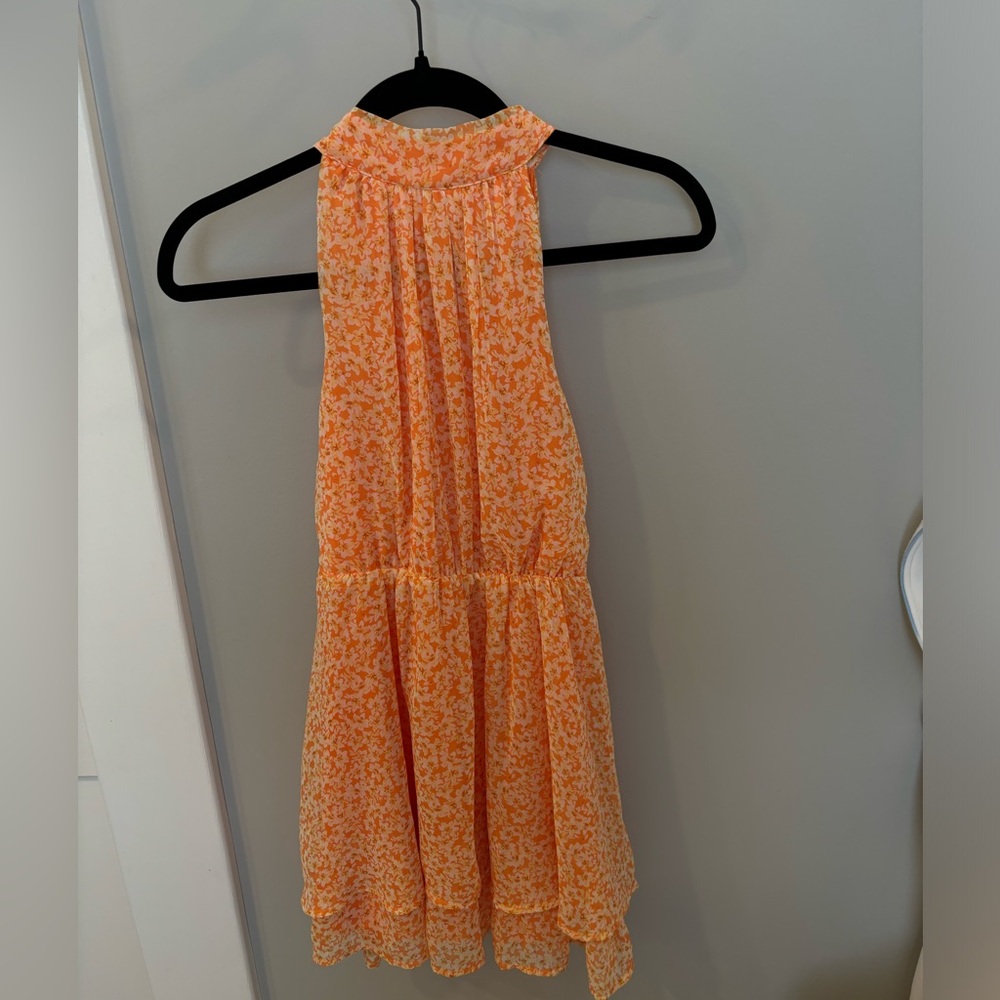 Sienna Sky Orange Floral Mini Dress Halter Neck Size Small